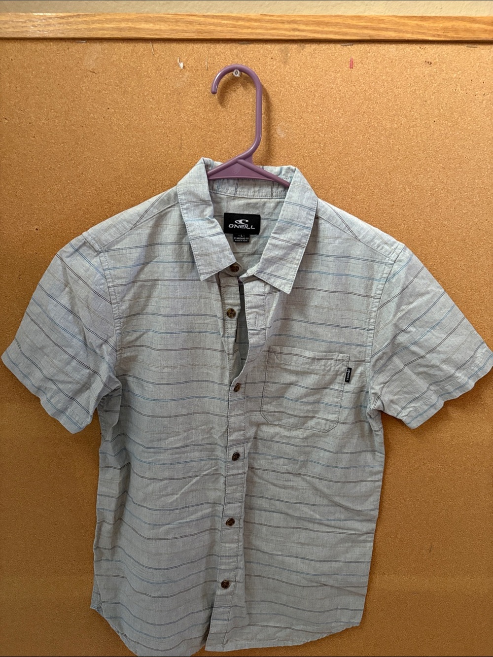 O'Neill Men's Light Gray Short Sleeve Striped Button-Down Shirt